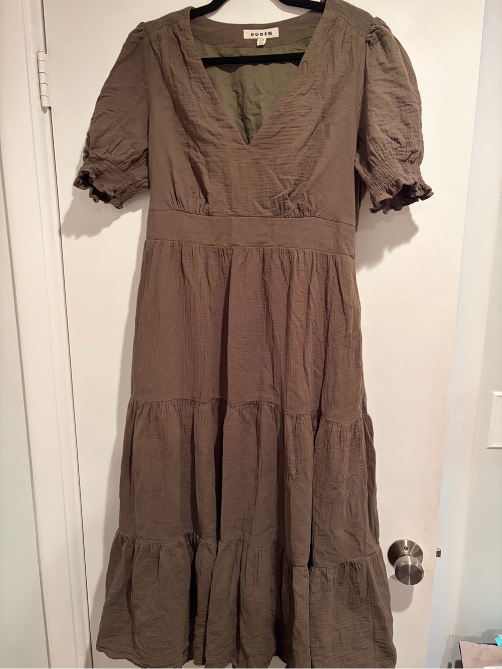 Boden Anna Double Cloth Midi Dress-Olive Green - Picture 2 of 5